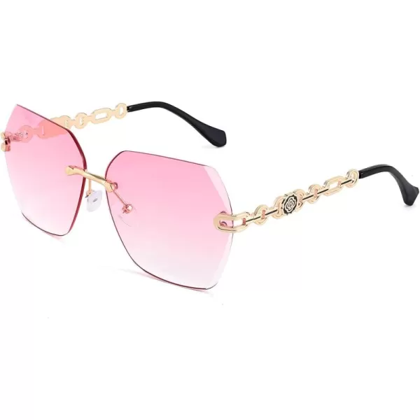 FEISEDY Classic Rimless Sunglasses Women Metal Frame Diamond Cutting Lens Sun Glasses B2567006 Gradual Pink