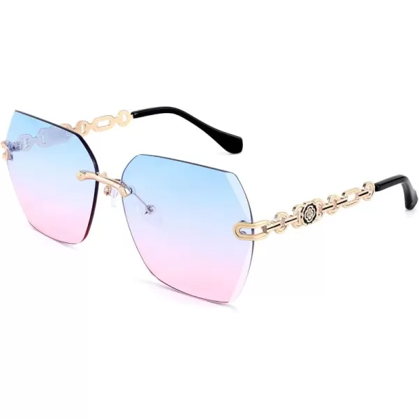 FEISEDY Classic Rimless Sunglasses Women Metal Frame Diamond Cutting Lens Sun Glasses B2567007 Blue Pink