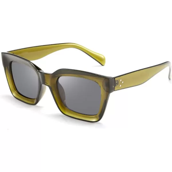 FEISEDY Classic Women Sunglasses Fashion Thick Square Sun Glasses Chunky Frame UV400 B2471Olive