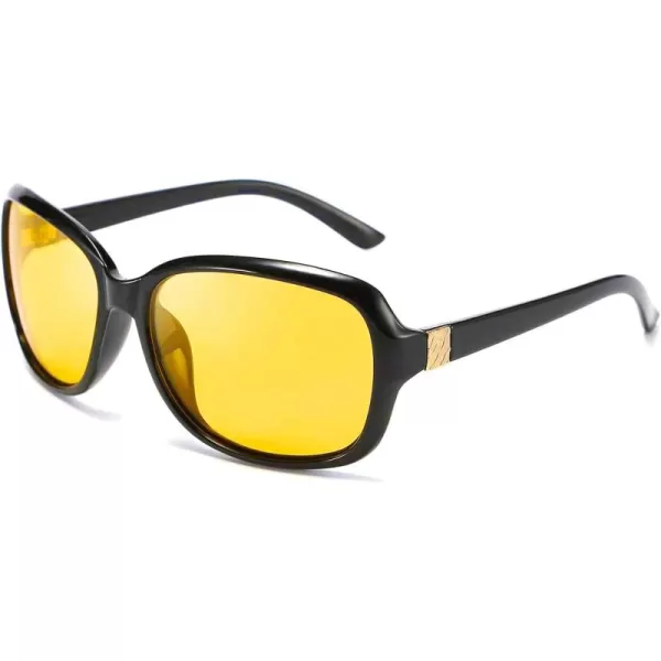FEISEDY Classic Womens Night Glasses Driving Anti Glare Wrap Around Yellow Sunglasses B2548Black