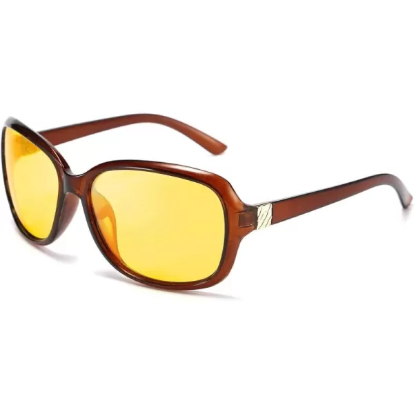 FEISEDY Classic Womens Night Glasses Driving Anti Glare Wrap Around Yellow Sunglasses B2548Brown