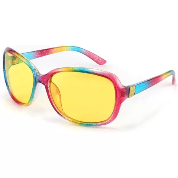 FEISEDY Classic Womens Night Glasses Driving Anti Glare Wrap Around Yellow Sunglasses B2548Flashing Multicolor