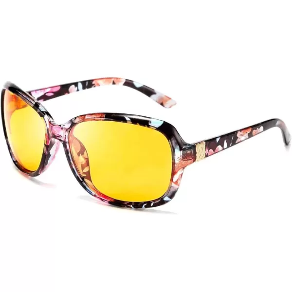 FEISEDY Classic Womens Night Glasses Driving Anti Glare Wrap Around Yellow Sunglasses B2548Floral