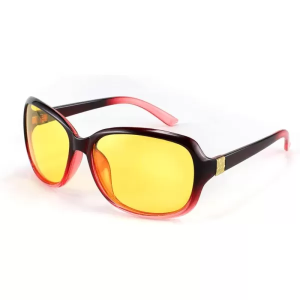 FEISEDY Classic Womens Night Glasses Driving Anti Glare Wrap Around Yellow Sunglasses B2548Red Wine