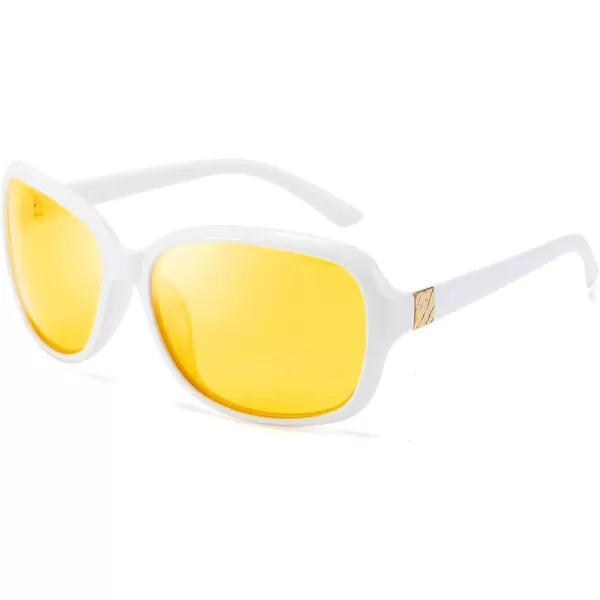 FEISEDY Classic Womens Night Glasses Driving Anti Glare Wrap Around Yellow Sunglasses B2548White
