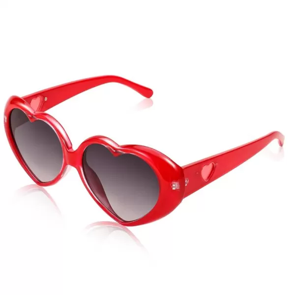 FEISEDY Love Heart Shaped Sunglasses for Women Fashion Cute Style Retro Glasses B2341002 Red  Gradient Grey Lens