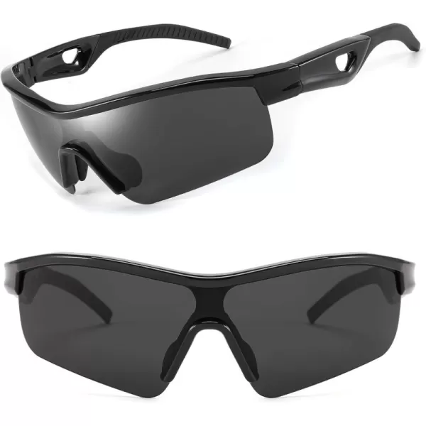 FEISEDY Men Sunglasses Polarized Cycling Sunglasses UV400 Sports Baseball Running Fishing Hiking Shades B2372003 Black Frame  Grey