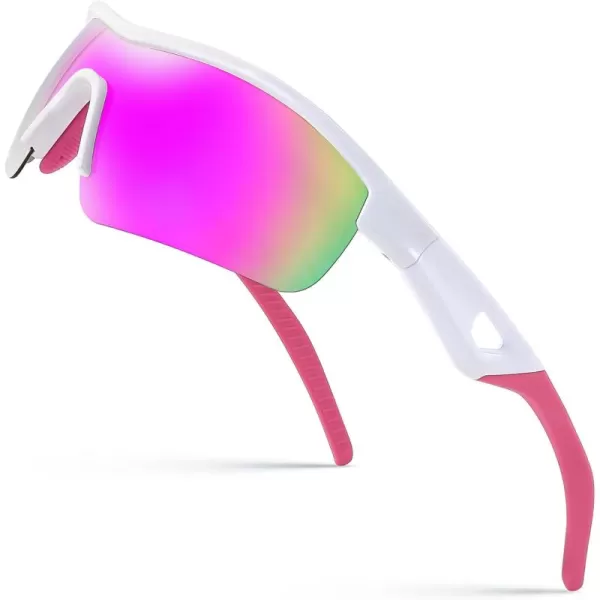 FEISEDY Men Sunglasses Polarized Cycling Sunglasses UV400 Sports Baseball Running Fishing Hiking Shades B2372005 White Frame  Pink Mirror