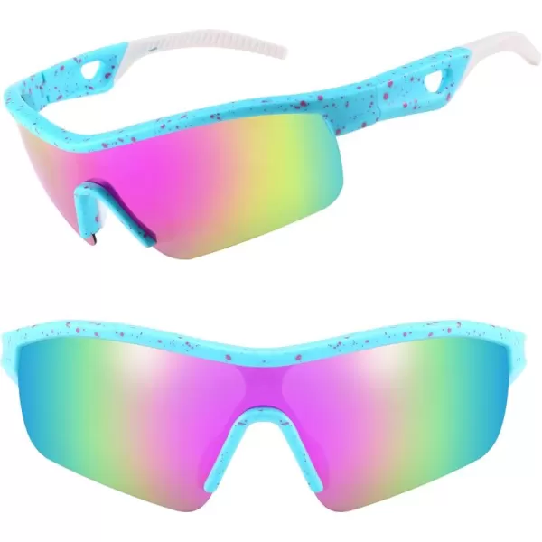 FEISEDY Men Sunglasses Polarized Cycling Sunglasses UV400 Sports Baseball Running Fishing Hiking Shades B2372006 Blue Red Frame  Purple Mirror