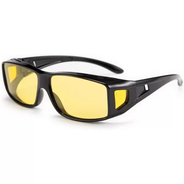 FEISEDY Men Women Night Driving Glasses Fit over Glasses AntiGlare Polarized Wrap Yellow Sunglasses Over Glasses B2593