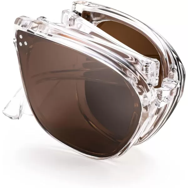 FEISEDY Oversized Square Foldable Sunglasses Easy Carry Folding Ultralight with Glasses Case UV Protection B2955Transparent Frame  Silver Lens
