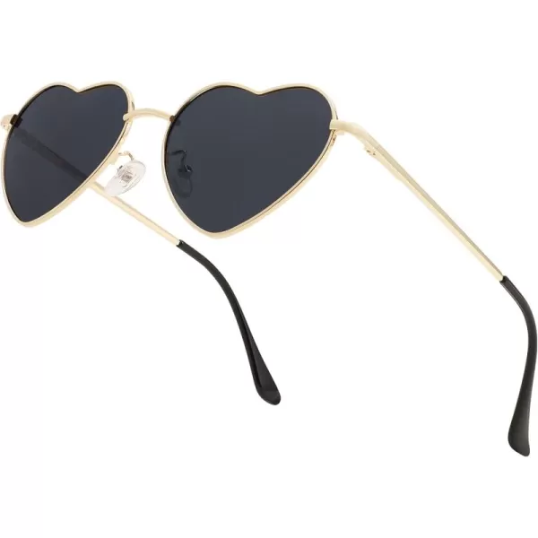 FEISEDY Polarized Heart Sunglasses Women Men Metal Frame Cute Lovely Glasses UV400 Protection B2375002 Gold FrameGray Lens