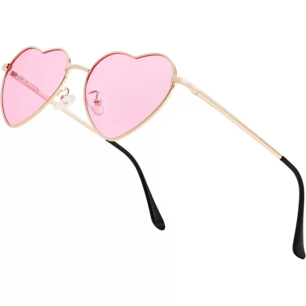 FEISEDY Polarized Heart Sunglasses Women Men Metal Frame Cute Lovely Glasses UV400 Protection B2375003 Gold FramePink Lens