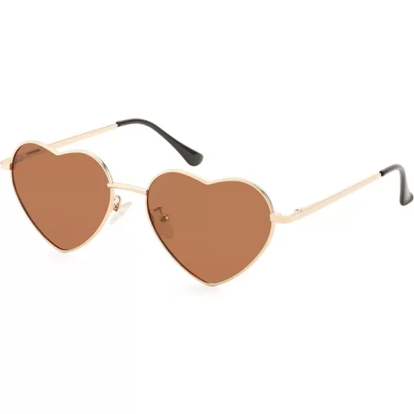 FEISEDY Polarized Heart Sunglasses Women Men Metal Frame Cute Lovely Glasses UV400 Protection B2375004 Gold FrameBrown Lens
