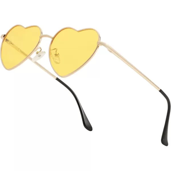 FEISEDY Polarized Heart Sunglasses Women Men Metal Frame Cute Lovely Glasses UV400 Protection B2375005 Gold FrameYellow Lens
