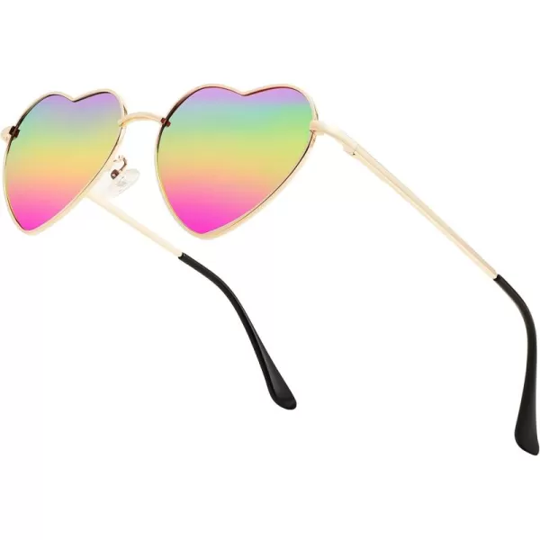 FEISEDY Polarized Heart Sunglasses Women Men Metal Frame Cute Lovely Glasses UV400 Protection B2375007 Gold FrameRainbow Lens