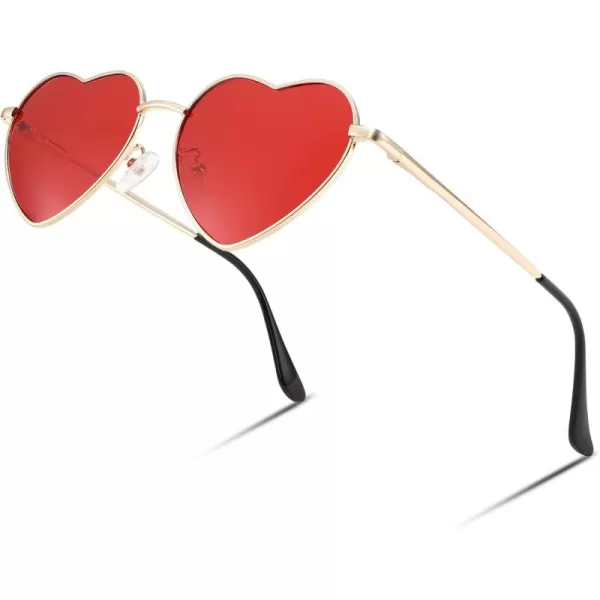 FEISEDY Polarized Heart Sunglasses Women Men Metal Frame Cute Lovely Glasses UV400 Protection B2375008 Gold FrameRed Lens