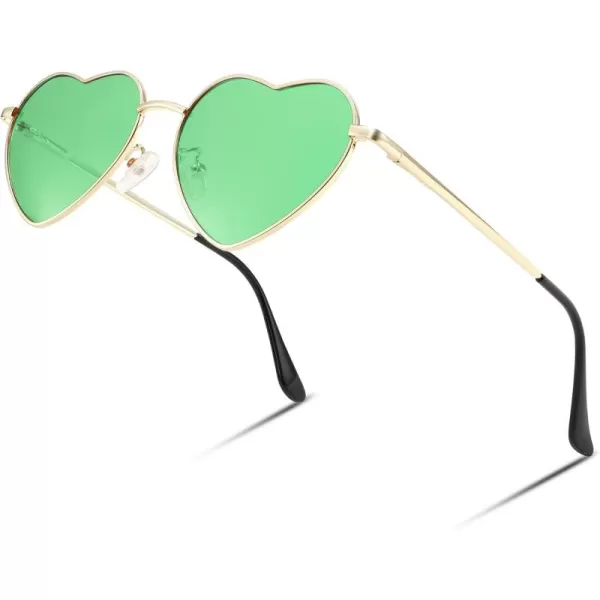 FEISEDY Polarized Heart Sunglasses Women Men Metal Frame Cute Lovely Glasses UV400 Protection B2375009 Gold FrameGreen Lens