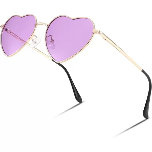 FEISEDY Polarized Heart Sunglasses Women Men Metal Frame Cute Lovely Glasses UV400 Protection B2375010 Gold FramePurple Lens