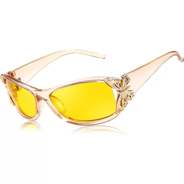 FEISEDY Polarized Night Vision Glasses for Women Yellow Lens Anti Glare Safety Driving UV Protection B0103Champagne