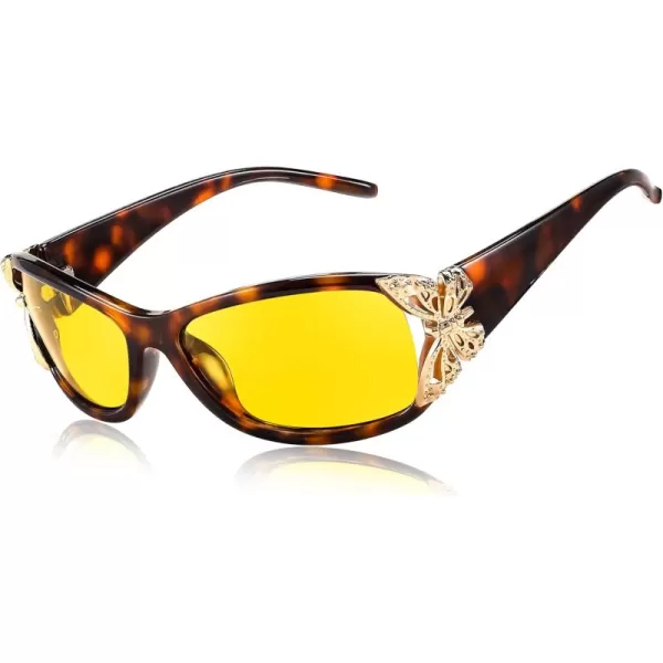 FEISEDY Polarized Night Vision Glasses for Women Yellow Lens Anti Glare Safety Driving UV Protection B0103Leopard