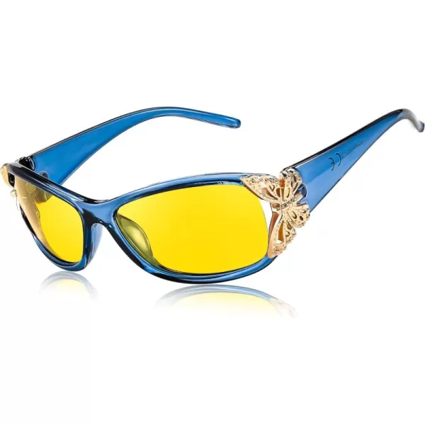 FEISEDY Polarized Night Vision Glasses for Women Yellow Lens Anti Glare Safety Driving UV Protection B0103Transparent Blue