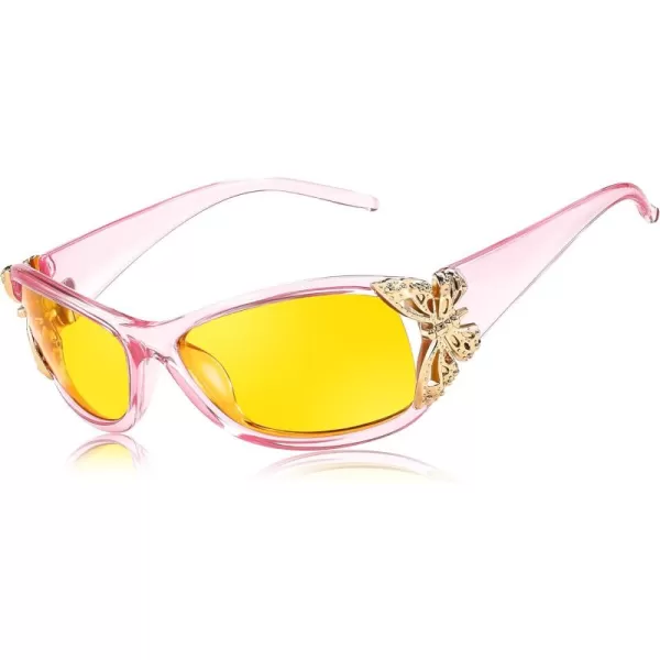 FEISEDY Polarized Night Vision Glasses for Women Yellow Lens Anti Glare Safety Driving UV Protection B0103Transparent Pink