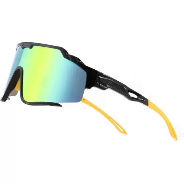FEISEDY Polarized Sports Sunglasses for Men Women Baseball Cycling Fishing Sunglasses UV400 Protection B0134Black Frame Gold Mirrored Lens