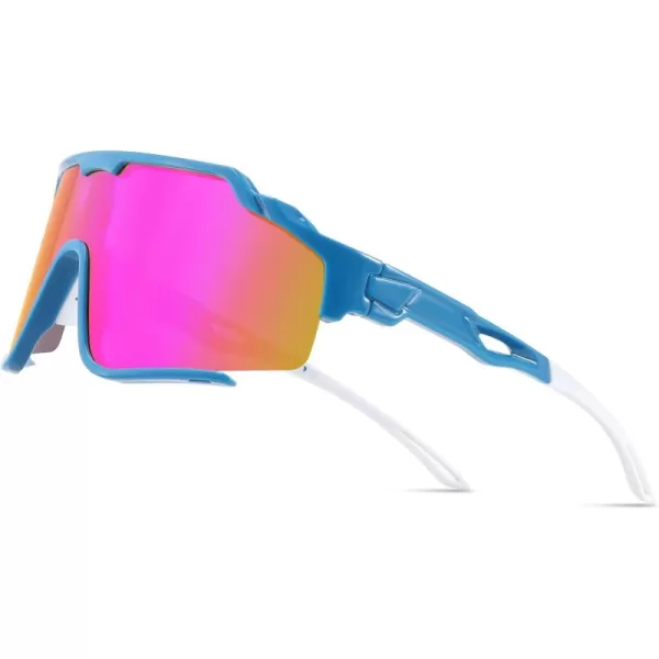 FEISEDY Polarized Sports Sunglasses for Men Women Baseball Cycling Fishing Sunglasses UV400 Protection B0134Blue Frame Purple Mirrored Lens