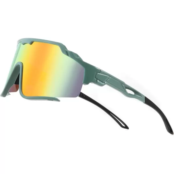FEISEDY Polarized Sports Sunglasses for Men Women Baseball Cycling Fishing Sunglasses UV400 Protection B0134Dark Green Frame Red Green Mirrored Lens