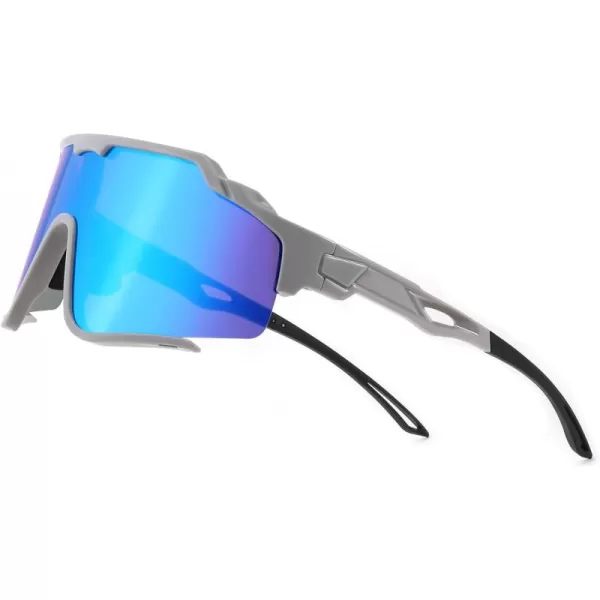 FEISEDY Polarized Sports Sunglasses for Men Women Baseball Cycling Fishing Sunglasses UV400 Protection B0134Grey Frame Light Blue Mirrored Lens
