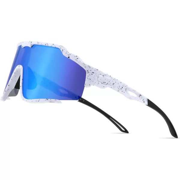 FEISEDY Polarized Sports Sunglasses for Men Women Baseball Cycling Fishing Sunglasses UV400 Protection B0134White Frame Blue Mirrored Lens