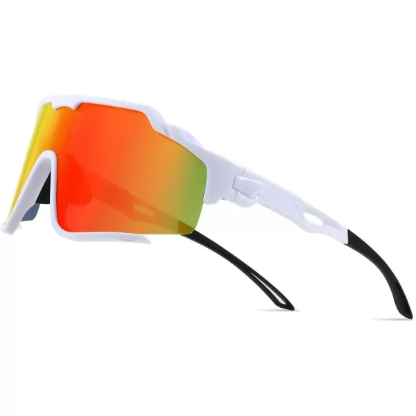 FEISEDY Polarized Sports Sunglasses for Men Women Baseball Cycling Fishing Sunglasses UV400 Protection B0134White Frame Red Mirrored Lens