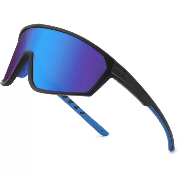 FEISEDY Polarized Sports Sunglasses for Men Women Cycling Running Fishing Tac Glasses UV400 Protection B1125Black Frame  Blue Mirror Lens