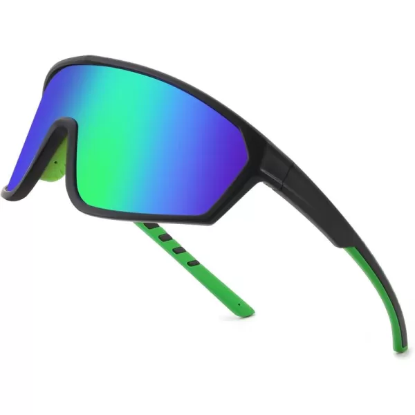 FEISEDY Polarized Sports Sunglasses for Men Women Cycling Running Fishing Tac Glasses UV400 Protection B1125Black Frame  Green Mirror Lens