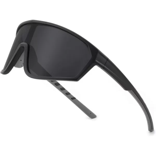 FEISEDY Polarized Sports Sunglasses for Men Women Cycling Running Fishing Tac Glasses UV400 Protection B1125Black Frame  Grey Lens