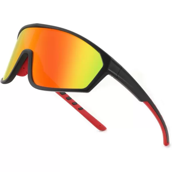 FEISEDY Polarized Sports Sunglasses for Men Women Cycling Running Fishing Tac Glasses UV400 Protection B1125Black Frame  Red Mirror Lens