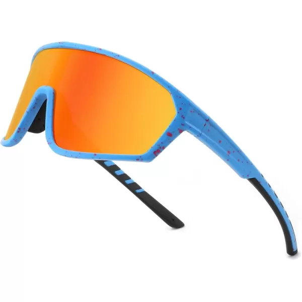 FEISEDY Polarized Sports Sunglasses for Men Women Cycling Running Fishing Tac Glasses UV400 Protection B1125Blue Frame  Red Mirror Lens