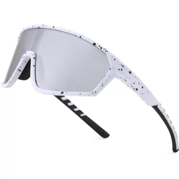 FEISEDY Polarized Sports Sunglasses for Men Women Cycling Running Fishing Tac Glasses UV400 Protection B1125White Frame  White Mirror Lens