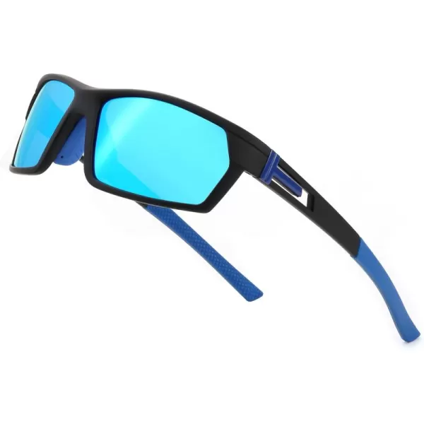 FEISEDY Polarized Sports Sunglasses for Men Women Youth Baseball Cycling Running Glasses UV400 Protection B0135Black Frame  Blue Mirror Lens