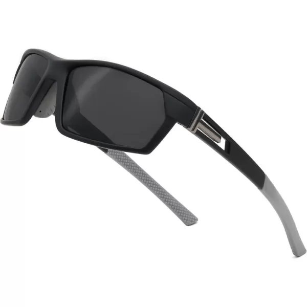 FEISEDY Polarized Sports Sunglasses for Men Women Youth Baseball Cycling Running Glasses UV400 Protection B0135Black Frame  Grey Lens