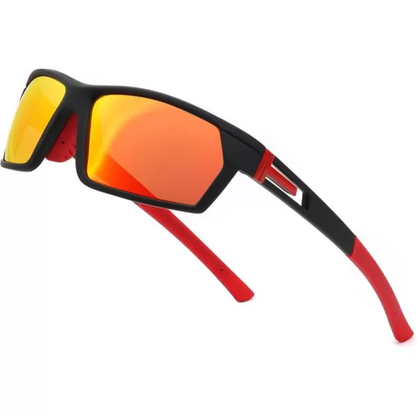 FEISEDY Polarized Sports Sunglasses for Men Women Youth Baseball Cycling Running Glasses UV400 Protection B0135Black Frame  Red Mirror Lens