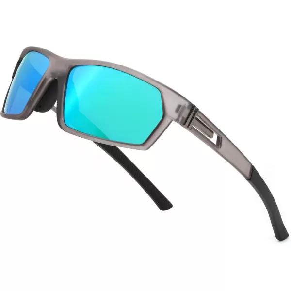 FEISEDY Polarized Sports Sunglasses for Men Women Youth Baseball Cycling Running Glasses UV400 Protection B0135Grey Frame  Green Mirror Lens