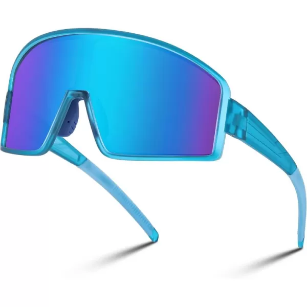 FEISEDY Polarized Sports Sunglasses for Men Women Youth Cycling Glasses Baseball Softball Sunglasses B2368Blue Frame Blue Mirror Lens