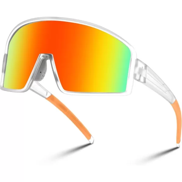 FEISEDY Polarized Sports Sunglasses for Men Women Youth Cycling Glasses Baseball Softball Sunglasses B2368Transparent Frame Yellow Mirror Lens