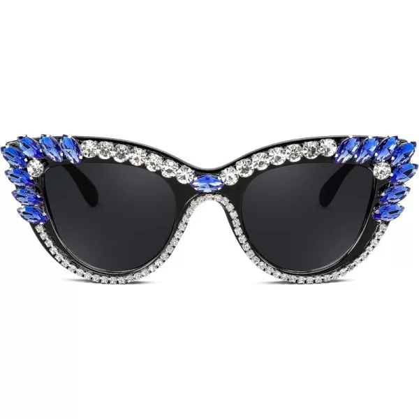 FEISEDY Retro Cat Eye Women Sunglasses Crystal Rhinestone Sparkling Bejewelled Vintage Sunnies B4075Blue