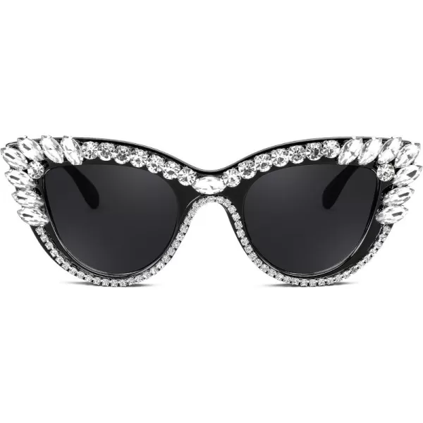 FEISEDY Retro Cat Eye Women Sunglasses Crystal Rhinestone Sparkling Bejewelled Vintage Sunnies B4075Clear White