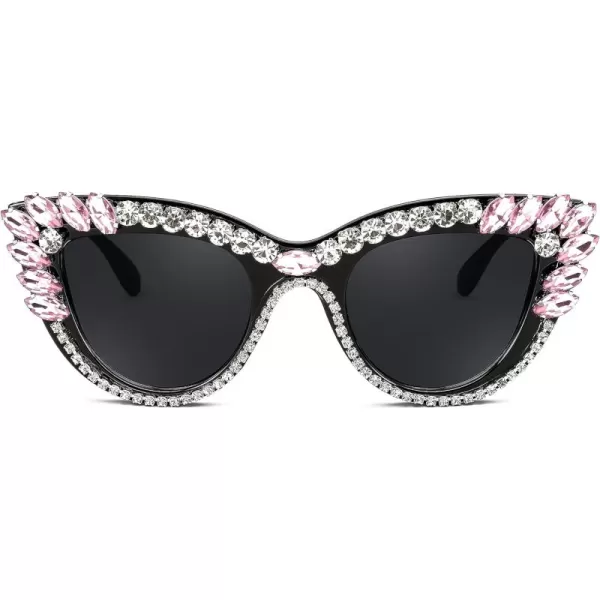 FEISEDY Retro Cat Eye Women Sunglasses Crystal Rhinestone Sparkling Bejewelled Vintage Sunnies B4075Pink