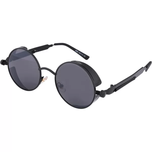 FEISEDY Retro Gothic Steampunk Sunglasses Round Metal Frame Punk Circle Inspired Shade Men B1857BlackGrey