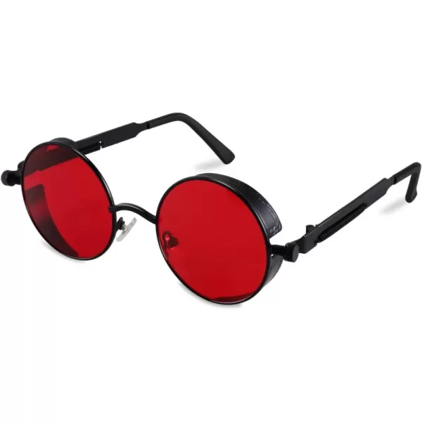 FEISEDY Retro Gothic Steampunk Sunglasses Round Metal Frame Punk Circle Inspired Shade Men B1857BlackRed